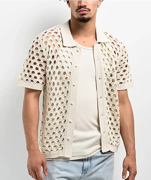 Skateboards Reed Crochet Short Sleeve Button Up Shirt — image 1 of 1