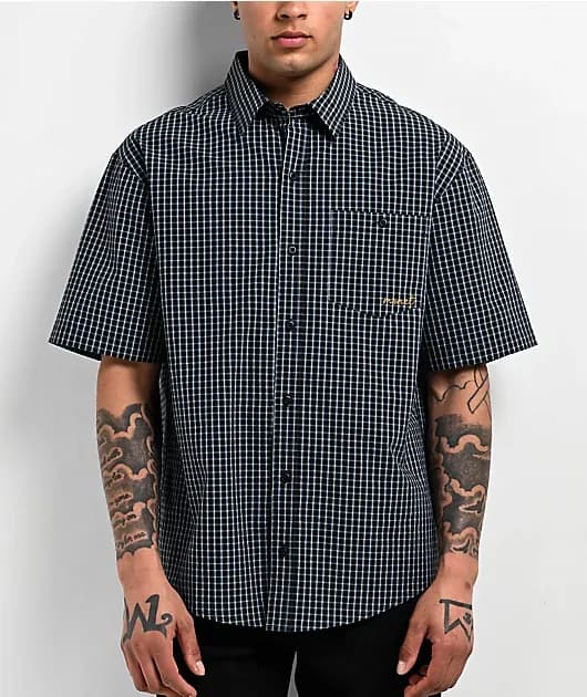 Skateboards Sweeper Blue Plaid Short Sleeve Shirt — image 1 of 1