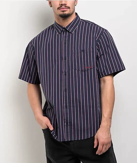 Skateboards Sweeper Stripe Red, White, Blue Button Up Shirt — image 1 of 1