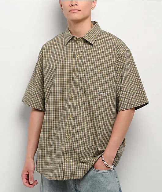 Skateboards Sweeper Tan Plaid Short Sleeve Shirt — image 1 of 1