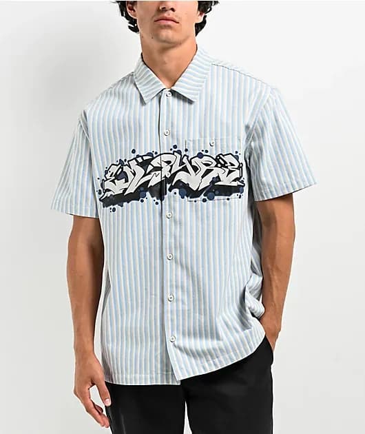 Motive Striped Blue Short Sleeve Shirt — image 1 of 1