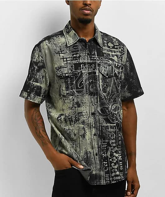 Motorway Chaos Charcoal Wash Short Sleeve Button Up Shirt — image 1 of 1