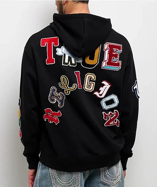Multi Letter Logo Patch Black Hoodie — image 1 of 1