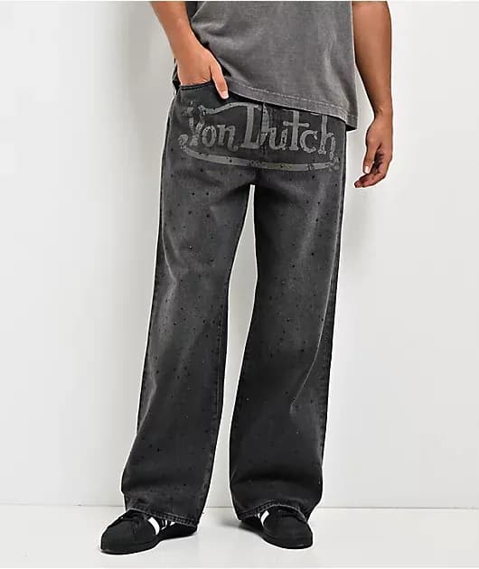 Night Sky Rhinestone Black Wash Straight Leg Jeans — image 1 of 1