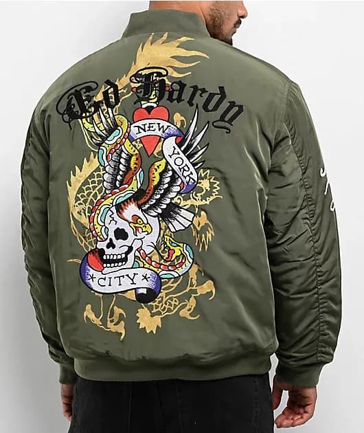 NYC Skull Olive Bomber Jacket — image 1 of 1