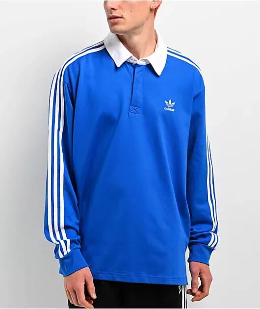 Originals Adicolor Polo Blue Long Sleeve Rugby Shirt — image 1 of 1