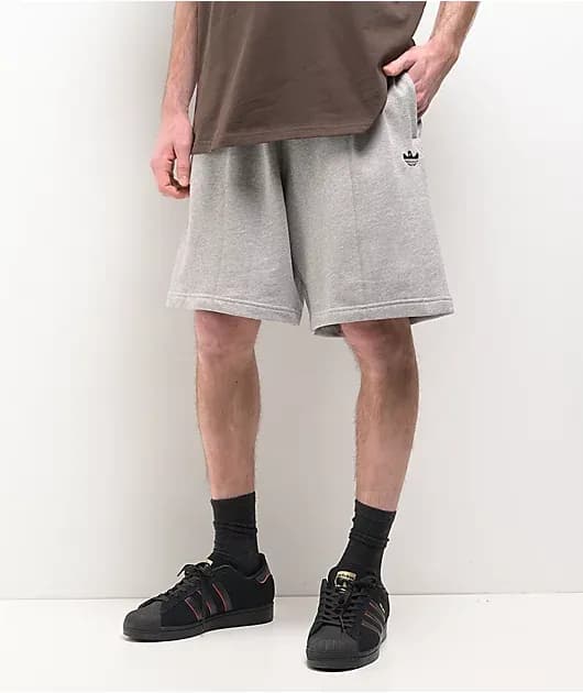Originals Shmoofoil Featherweight Heather Grey Dark Brown Sweat Shorts — image 1 of 1