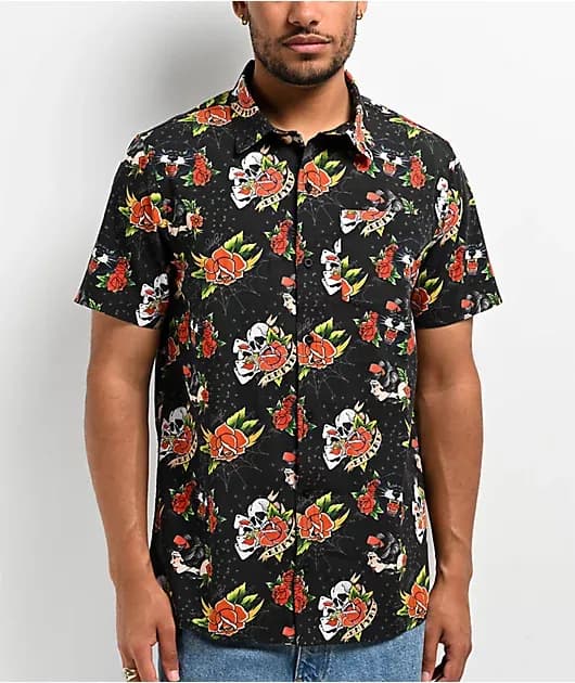 Otto Tattoo Rose Short Sleeve Button Up Shirt — image 1 of 1