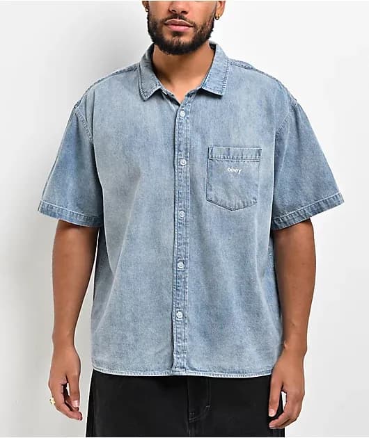 Owens Bleached Indigo Denim Button Up Shirt — image 1 of 1