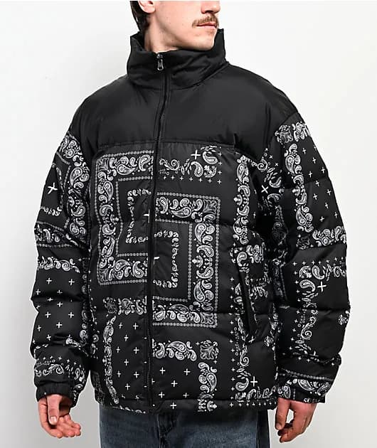 Paisley Black Down Puffer Jacket — image 1 of 1