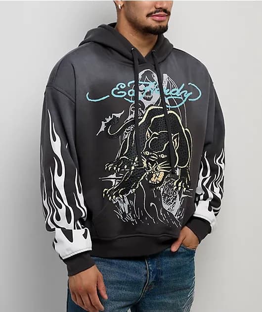 Panther Rhinestone Sunfade Grey Hoodie — image 1 of 1