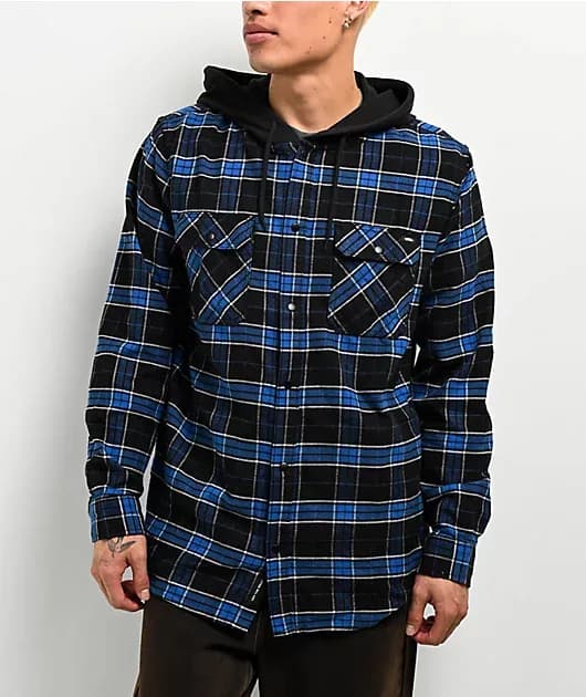 Parkway II Black-True Blue Hooded Flannel Shirt — image 1 of 1