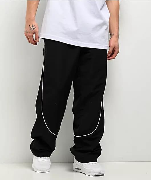 Piped Black Track Pants — image 1 of 1