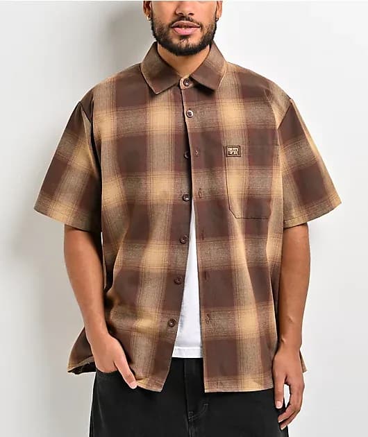 Plaid Brown Tan Button Up Shirt — image 1 of 1