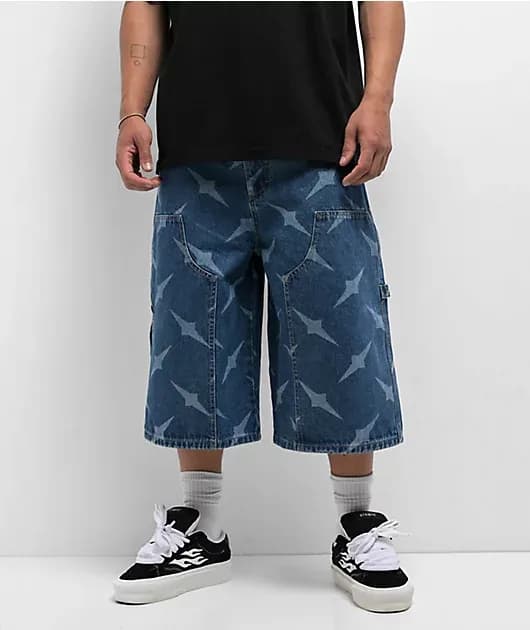 Plate Double Knee Blue Ultra Wide Carpenter Shorts — image 1 of 1