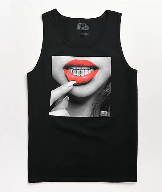Popular Demand Lips Black Tank Top — image 1 of 1