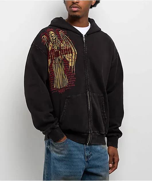 Prayer Black Wash Zip Hoodie — image 1 of 1