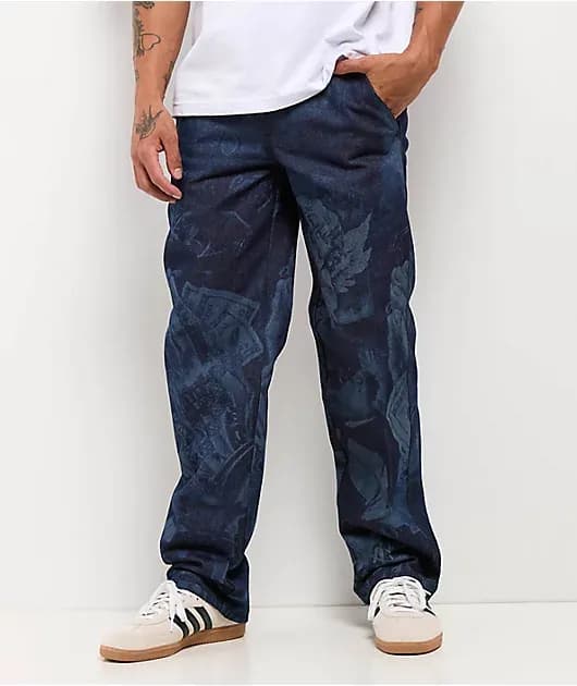 Printed Hard Navy Loose Fit Jeans — image 1 of 1