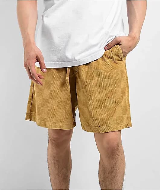 Range Checkered Corduroy Tan Skate Shorts — image 1 of 1