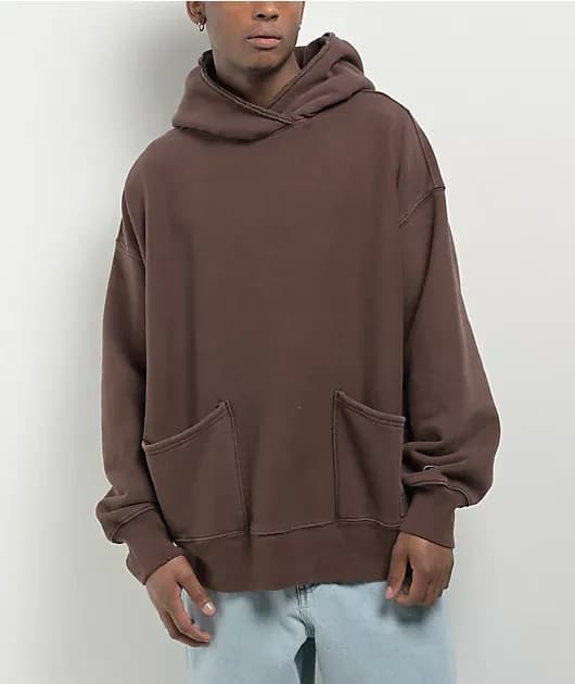 Reverse Weave Crossover Warm Brown Vintage Dye Hoodie — image 1 of 1