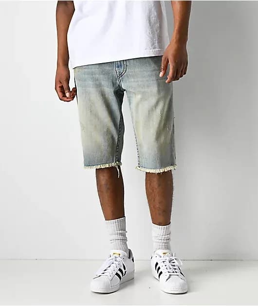 Ricky Frayed Flap Rocky Point Blue Wash Denim Shorts — image 1 of 1