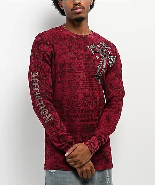 Rising Passage Red Wash Thermal Long Sleeve T-Shirt — image 1 of 1