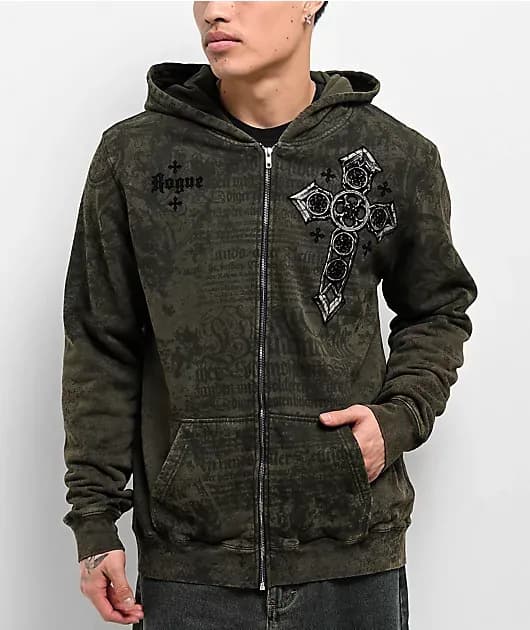 Rogue Crosses Dark Brown Zip Hoodie — image 1 of 1