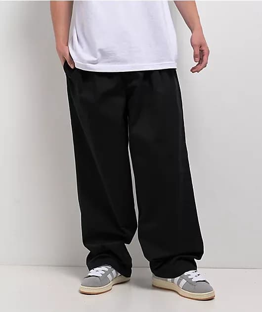 School Black Ultra Wide Skate Pleated Chino Pants — image 1 of 1