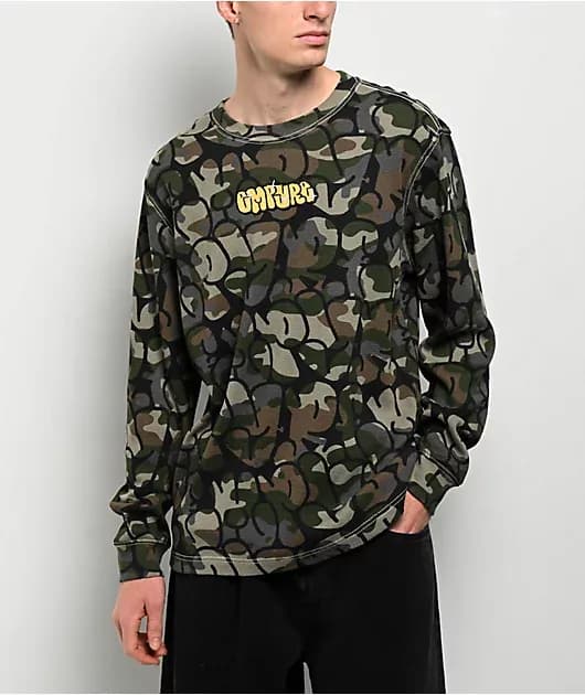 Script Green Camo Thermal Long Sleeve T-Shirt — image 1 of 1