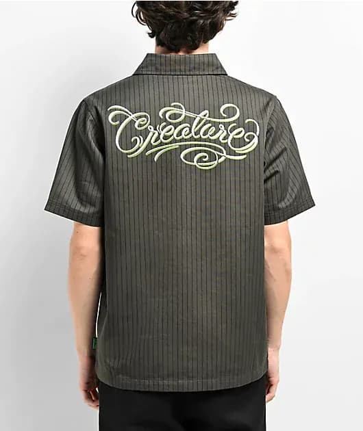 Script Grey Short Sleeve Button Up Shirt — image 1 of 1