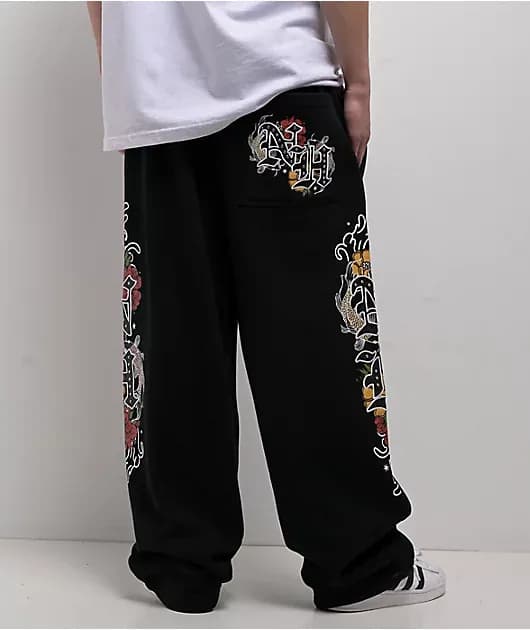 Side Embroidered Black Oversized Sweatpants — image 1 of 1