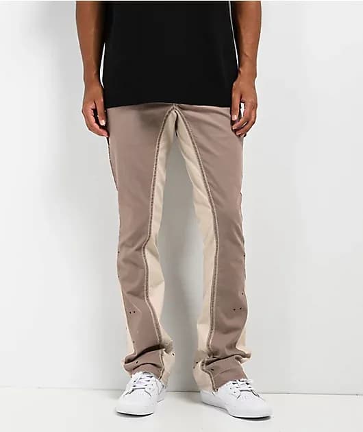 Signal Stacked Painter Flare Taupe Grey Pants — image 1 of 1