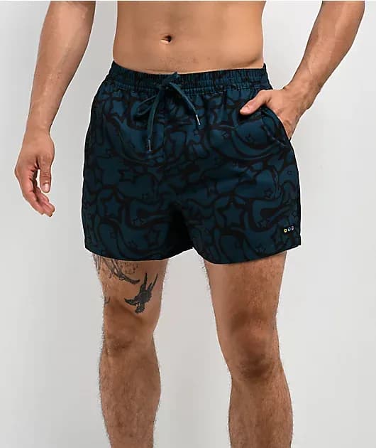Skippy Swirls Teal Black Board Shorts — image 1 of 1