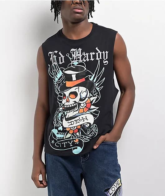 Skull Top Hat Black Tank Top — image 1 of 1