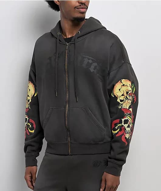 Skulls Sunfade Grey Zip Hoodie — image 1 of 1