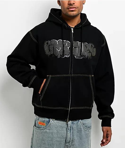 Slime Rhinestone Black Crop Zip Hoodie — image 1 of 1