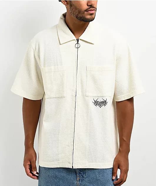 Sliver White Short Sleeve Thermal Zip Shirt — image 1 of 1