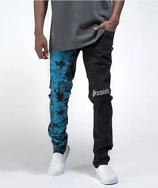 Slogan Split Dye Blue Black Denim Jeans — image 1 of 1