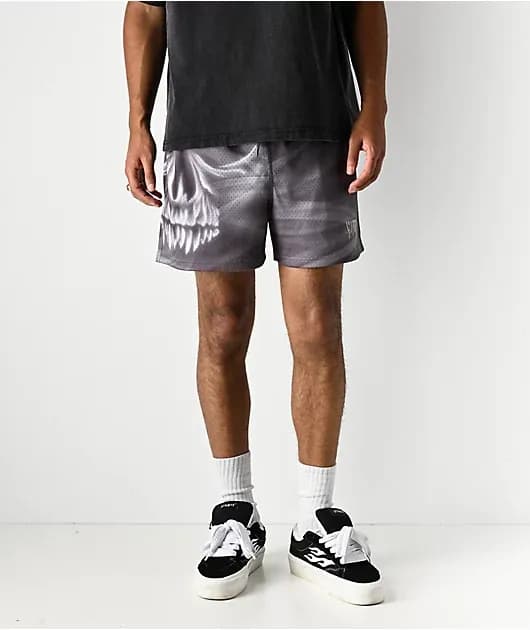 Smoke Skull Grey Mesh Shorts — image 1 of 1
