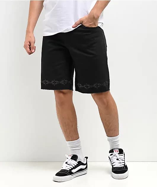 Spiked Chain Black Denim Shorts — image 1 of 1