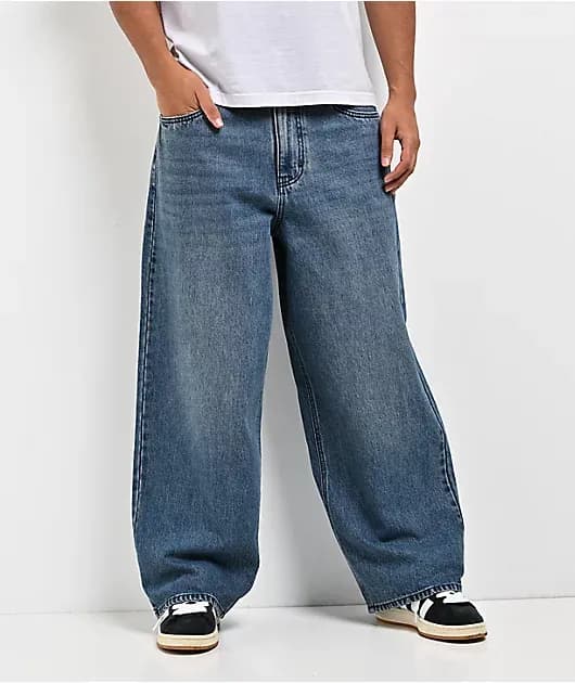 Spin Off Medium Blue Wash Ultra Wide Jeans — image 1 of 1