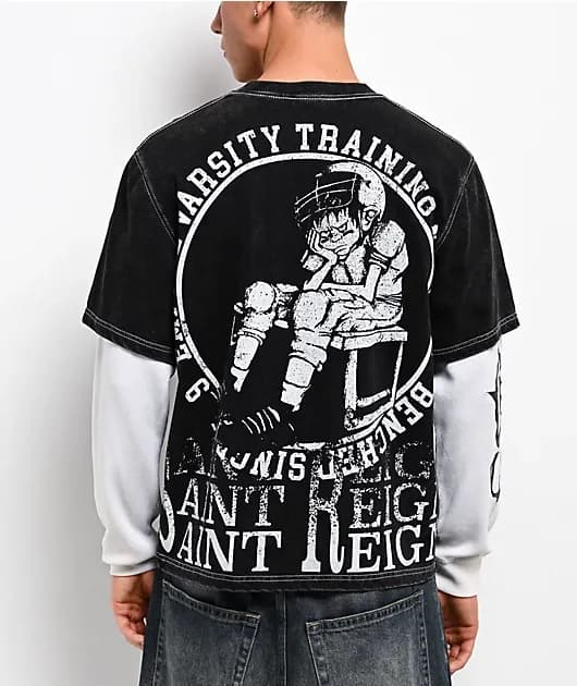 Sports Homie Black Wash Natural 2fer Long Sleeve T-Shirt — image 1 of 1