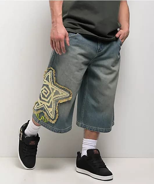 Star Blue Wash Mega Rave Shorts — image 1 of 1