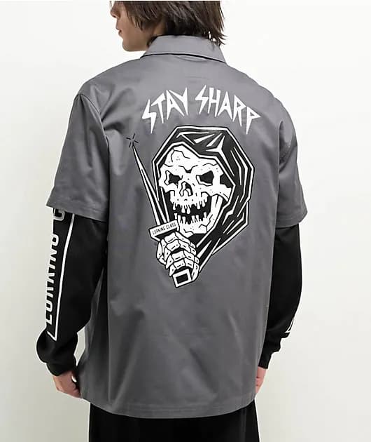 Stay Sharp Charcoal 2fer Long Sleeve Zip Work Shirt — image 1 of 1