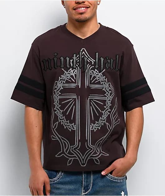 Street Team Jersey Brown V-Neck T-Shirt — image 1 of 1
