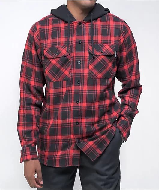 Strip Red Black Hooded Flannel Shirt — image 1 of 1