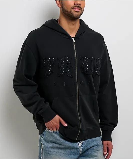 Studded Logo Black Wash Zip Hoodie — image 1 of 1