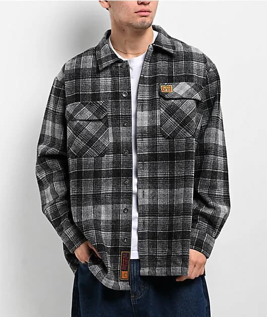 Super Heavyweight Wool Black Grey Flannel Shirt — image 1 of 1