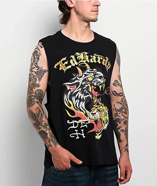 Tiger Black Cutoff Tank Top — image 1 of 1