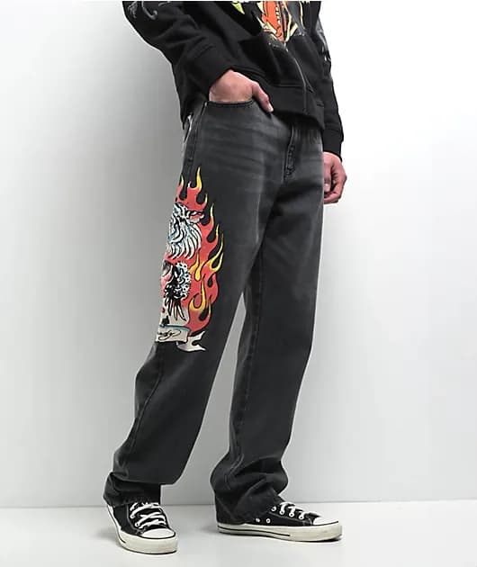 Tiger Flame Black Wash Jeans — image 1 of 1